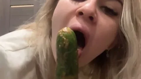 Misty Phoenix Licking a pooped cucumber